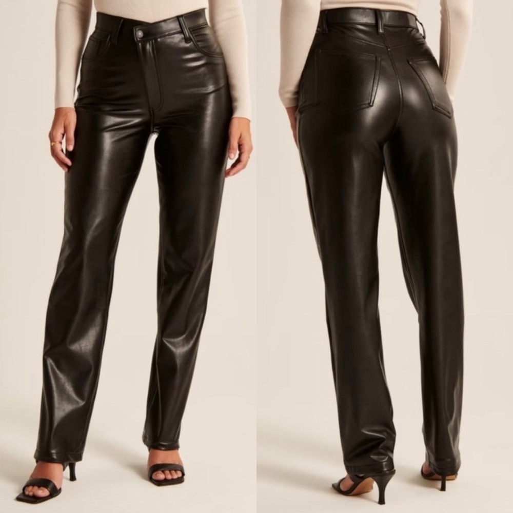 Abercrombie & Fitch Criss-Cross Waistband Vegan Leather 90s Straight Pants